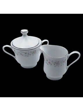 Vintage Richmond Diamond China Floral Creamer Covered Sugar Bowl Japan Porcelain